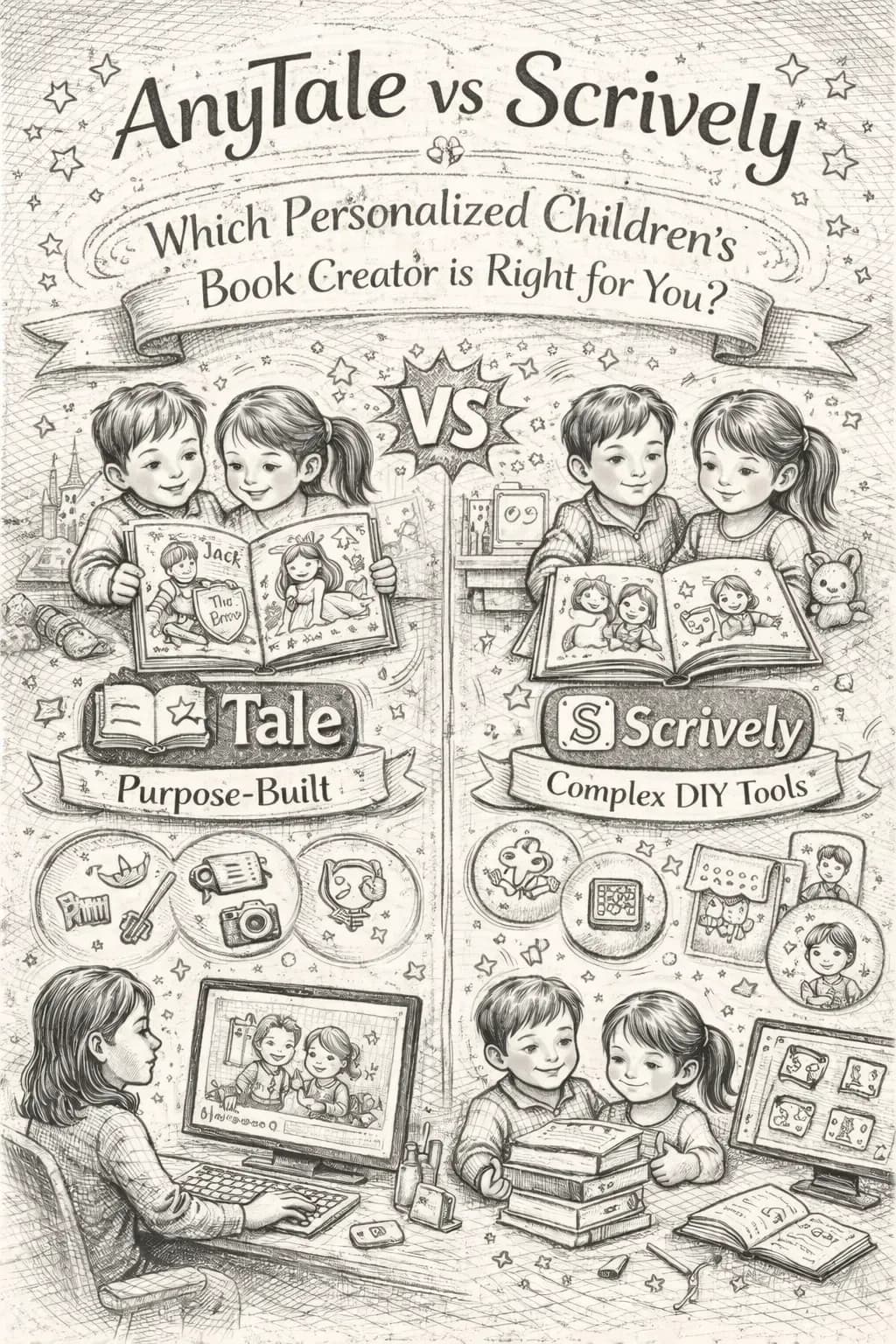 AnyTale vs Scrively: Quale creatore di libri personalizzati per bambini fa per te?